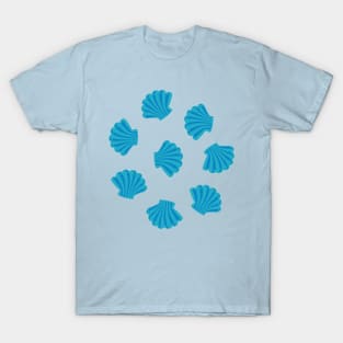 SEASHELLS Scattered Tropical Scallop Clam Shells Undersea Ocean Sea Life in Blue and Aqua Turquoise - UnBlink Studio by Jackie Tahara T-Shirt